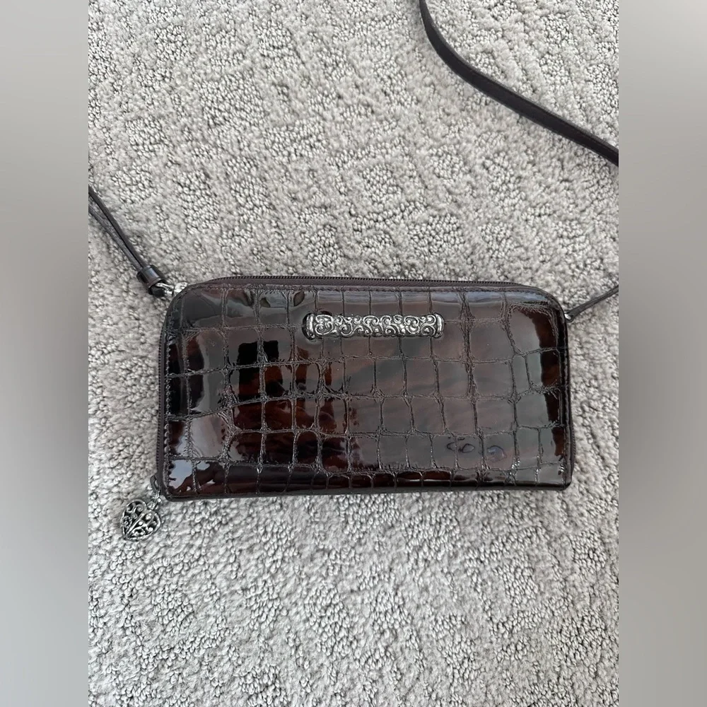 Brighton Brown Croc Embossed Leather Organizer Crossbody Wallet Purse